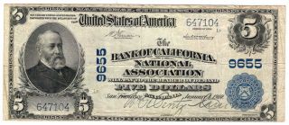 1902 $5 The Bank Of California National Association San Francisco Vf Y00002457