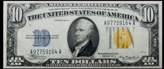 1934 A $10 Yellow Seal Silver Certificate Federal Reserve Note A - Uncirculated