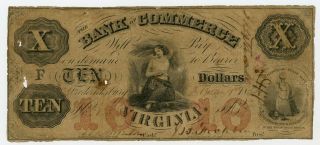1854 $10 The Bank Of Commerce - Fredericksburg,  Virginia Note