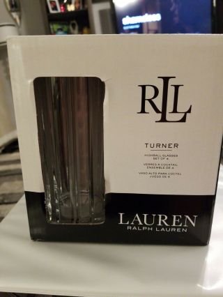 Nib Ralph Lauren Turner Highball Glasses Set Of 4 Fine Crystal 13.  5oz
