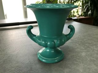 Vintage Teal Green Cowan Art Pottery Double Handle Vase Signed Lakeware