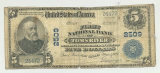 $5 Series 1902 National Banknote From First Natl Bank Of Toms River,  Jersey