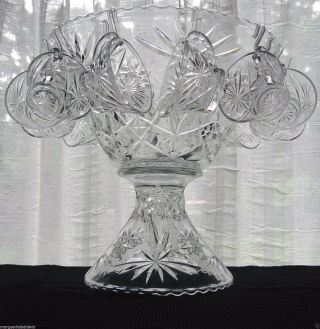Anchor Hocking Glass Clear Prescut Punch Bowl Cups Hooks Stand 27 Piece Set