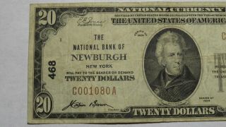 $20 1929 Newburgh York NY National Currency Bank Note Bill Ch.  468 RARE 2