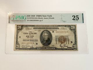 1929 $20 Federal Reserve Bank Note York (very Fine 25) Pmg