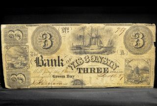 1837 $3 Obsolete Bank - Note ✪ Bank Of Wisconsin ✪ Vf Very Fine Green Bay◢trusted◣