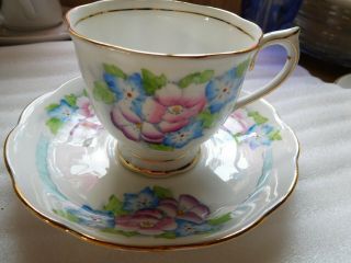 Vintage Royal Albert Footed Tea Cup And Saucer Flowers Gold Trim