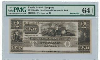 1830 - 40s Rhode Island Newport $2 Pcgs 64 Epq England Remainder Note H1857011