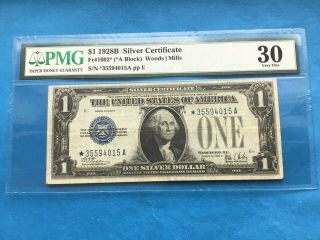 $1 1928 - B Star Silver Certificate Vf 30.