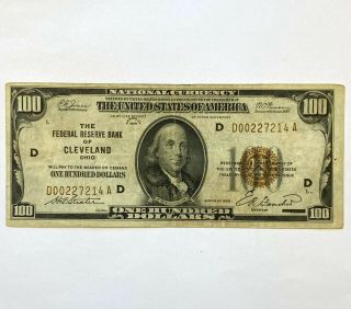 1929 The Federal Reserve Bank Of Cleveland 100$ Bill.  Nr.