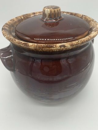 Vintage Hull Pottery Brown Drip Bean Pot Crock Oven Proof Usa Ohio With Lid