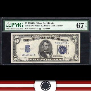 1934 - D $5 Silver Certificate Pmg 67 Epq Fr 1654 Wi S85695531a