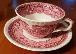 Masons Vista Red Pink Transferware Cup And Saucer Set (s)