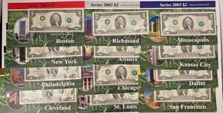 2003 $2 Star Federal Reserve Set 12 Districts Matching End Number - 18 W/fancy S