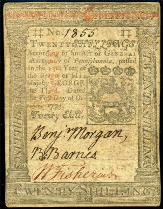 Hgr Saturday 1773 20 Shillings Colonial Pa (pre Revolutionary War) Near Unc