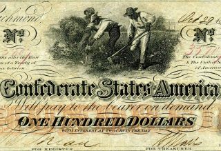 Hgr Saturday 1862 $100 Confederate ( (slaves/cotton))