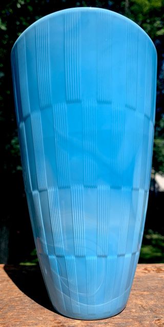 Vtg Blue Swirl Fenton? Milk Glass Art Deco Style Vase 9” Rare