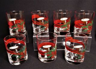 7 Mid Century Georges Briard Christmas Double Old Fashioned Glasses - " Hunt "