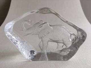 Signed Mats Jonasson Elephant Art Glass Crystal Sculpture
