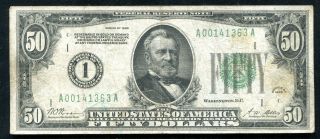 Fr.  2100 - A 1928 $50 Frn Federal Reserve Note “numerical Gold On Demand”