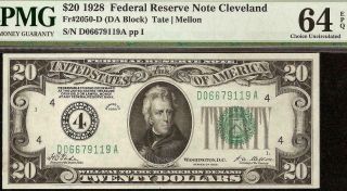 Unc 1928 $20 Dollar Bill Numerical 4 Gold On Demand Note Fr 2050 - D Pmg 64 Epq