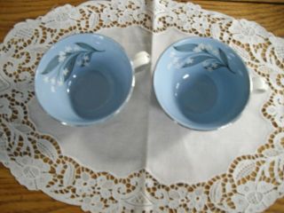 Vintage Homer Laughlin Skytone Stardust Blue W/ Flowers Teacups Set Of 2