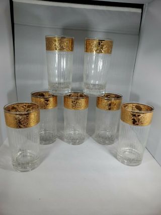Culver Mid Century Tyrol Design 22k Gold Banded Set Of 7 Glasses