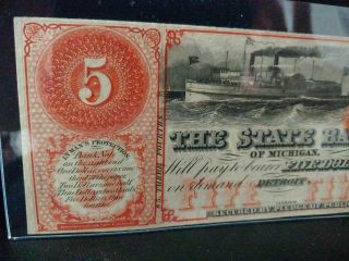 1860s $5 State Bank Detroit Michigan AU Great Color 2