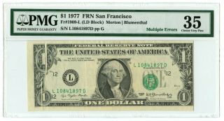 1977 $1 Frn San Francisco Pmg Choice Vf 35 Gutter Folds,  Misaligned Print Errors