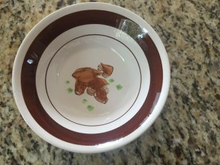 Vintage Mccrory Corp Rice Soup Bowl Made In Korea White W Brown Ring & Mushroom