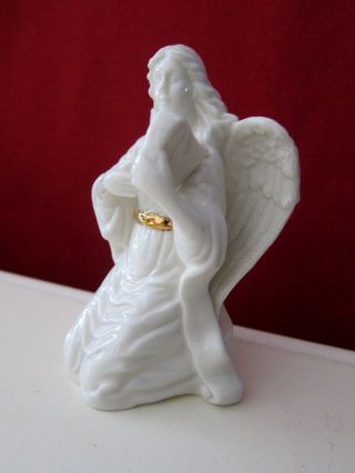 Lenox White Porcelain Kneeling Angel Playing Harp Figurine Gold Accent