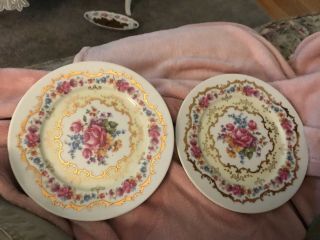 Set Of Two Vintage 7.  5 Inch Roses,  Floral Gold Etched Decorative Plates