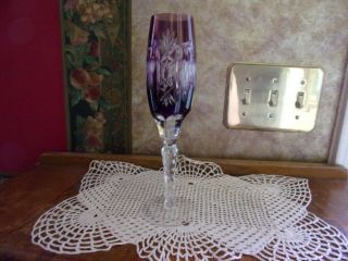 Ajka Hungary Marsala Purple Amethyst Cased Cut To Clear Crystal Champagne Flute