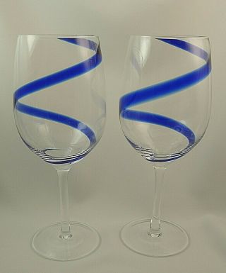 Swirline Cobalt Blue By Pier 1 - Water Goblet - Set Of 2 - 9 " Tall