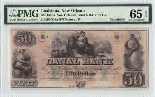 United States / Louisiana,  Orleans 1850s Pmg Gem Unc 65 Epq 50 Dollars