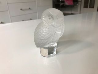 Vintage Lalique Crystal Paris Chouette Owl Paperweight Signed On Bottom
