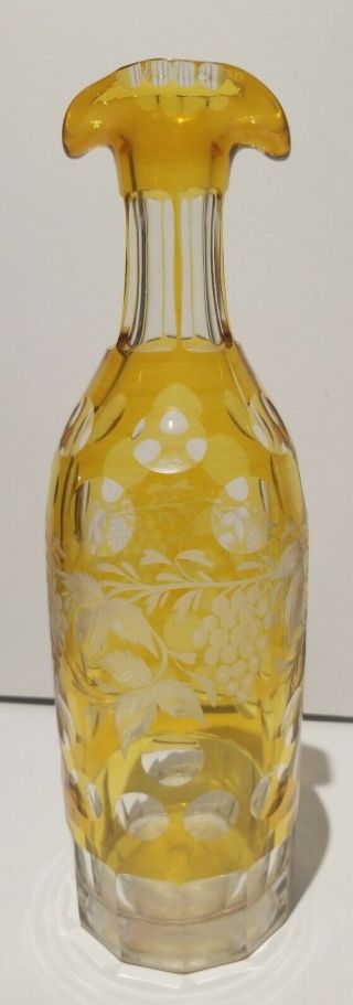 Bohemian Cut Clear Crystal Yellow Amber Topaz Decanter Caraf Bottle Glass Czech