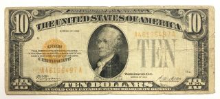 Series Of 1928 $10 Gold Certificate Note Fr 2400 Woods/mellon