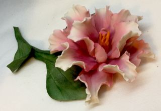 Vintage Capodimonte Porcelain Pink Flower Made In Italy Vintage