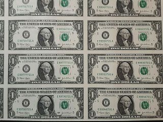UNCUT SHEET OF 32 - $1 ONE DOLLAR BILLS - U.  S.  PAPER CURRENCY NOTES SERIES 2003E 3