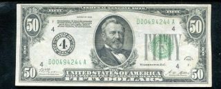 Fr.  2100 - D 1928 $50 Frn Federal Reserve Note “gold On Demand” Xf