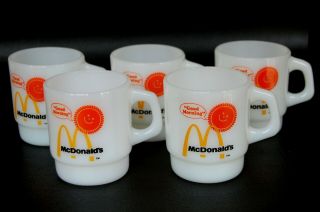 5 Vintage White Milk Glass Mcdonald 