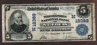 1902 $5 Plain Back,  Telegraphers Nb Of St.  Louis,  Ch12389,  Vf