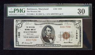 1929 $5 Western National Bank Of Baltimore,  Maryland - Pmg30