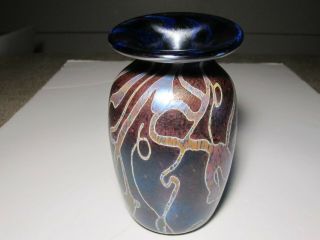 Lovely Studio Multi Color Iridescent Hand Made Art Glass Vase