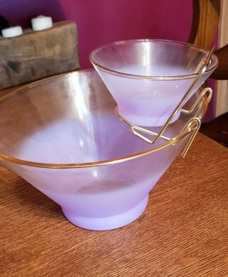 Vintage Blendo Glass Chip And Dip Lavender Frosted Gold Rims