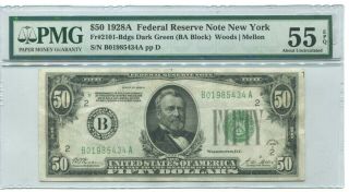 1928 - A $50 Federal Reserve Note Frn York,  Pmg Au 55 Epq,  Fr 2101 - Bdgs