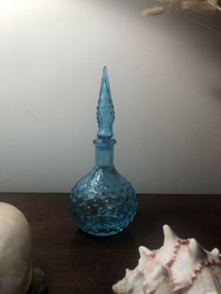 Empoli ? Blue Hobnail Glass Mini Genie Bottle Decanter W/ Stopper