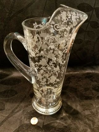 Chantilly By Cambridge - Martini Pitcher W/silver Plate Base,  Small Chip To Lip