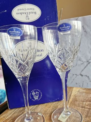 Unboxed Royal Doulton Hellene Goblet Glasses Wine 2pc Set Fine Crystal Glass